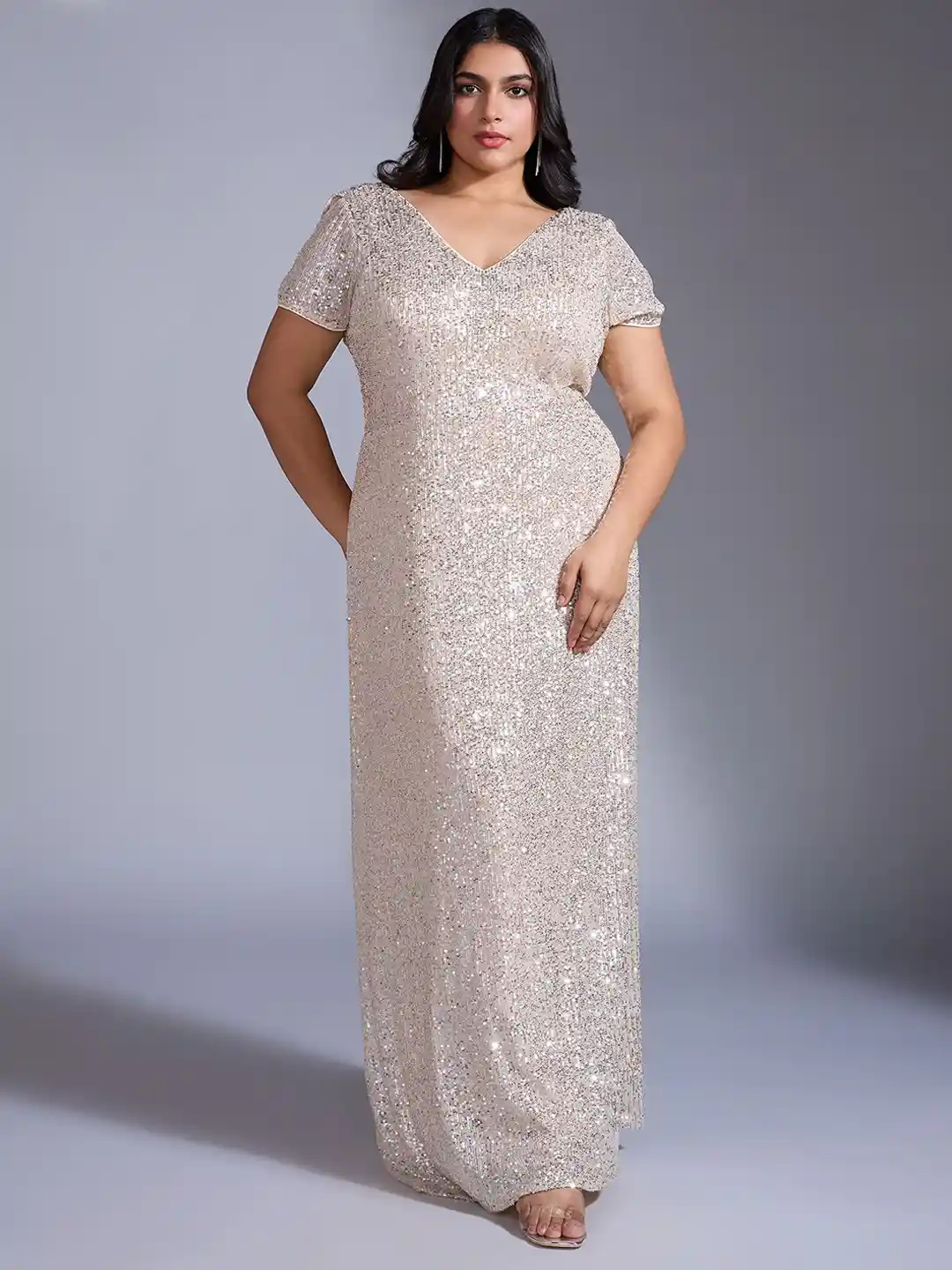 Buy 20Dresses V Neck Sequined Sheath Maxi Plus Size Dress