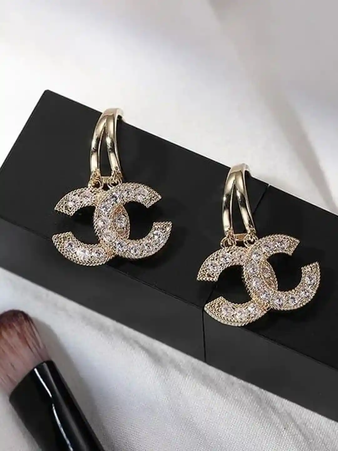 Buy styledose Sterling Silver Stone Studded CC Chanel Logo Shaped