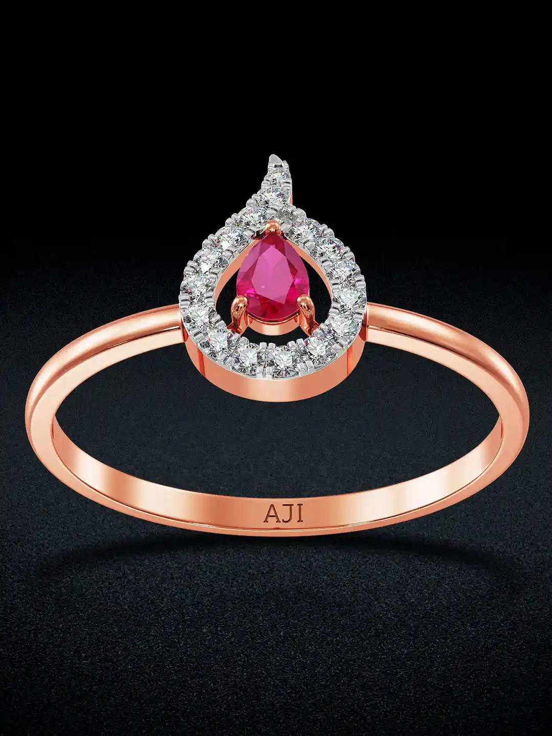 Buy Joyalukkas Women 18kt Rose Gold Ruby Studded Ring Diamond