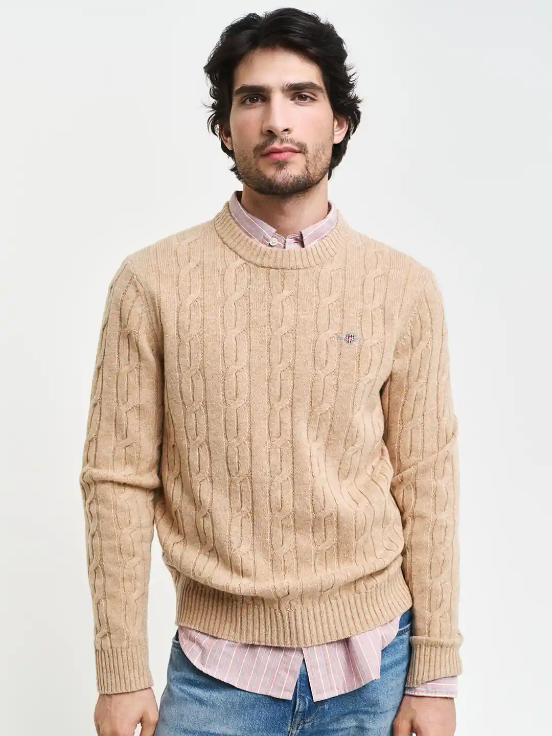 Buy GANT Men Cable Knit Round Neck Woollen Pullover Sweater