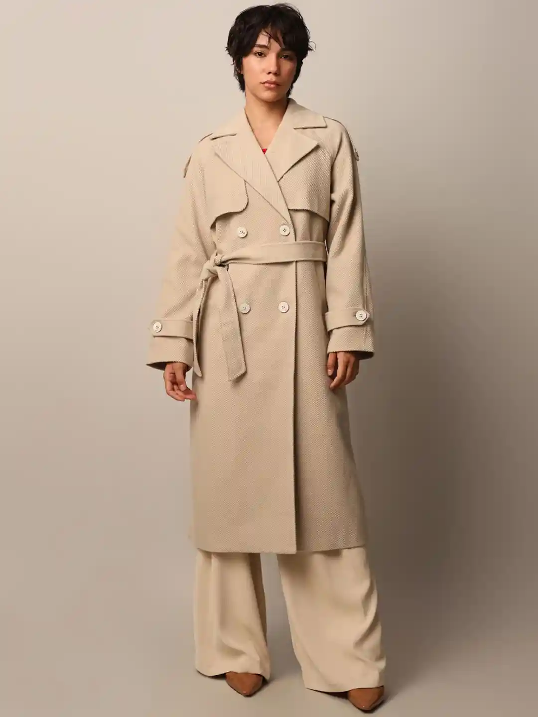ONLY Women Slim-Fit Double-Breasted Trench Coat
