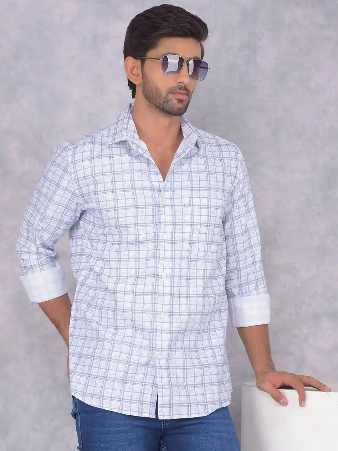 Buy Crimsoune Club Men Smart Spread Collar Checked Cotton Slim Fit