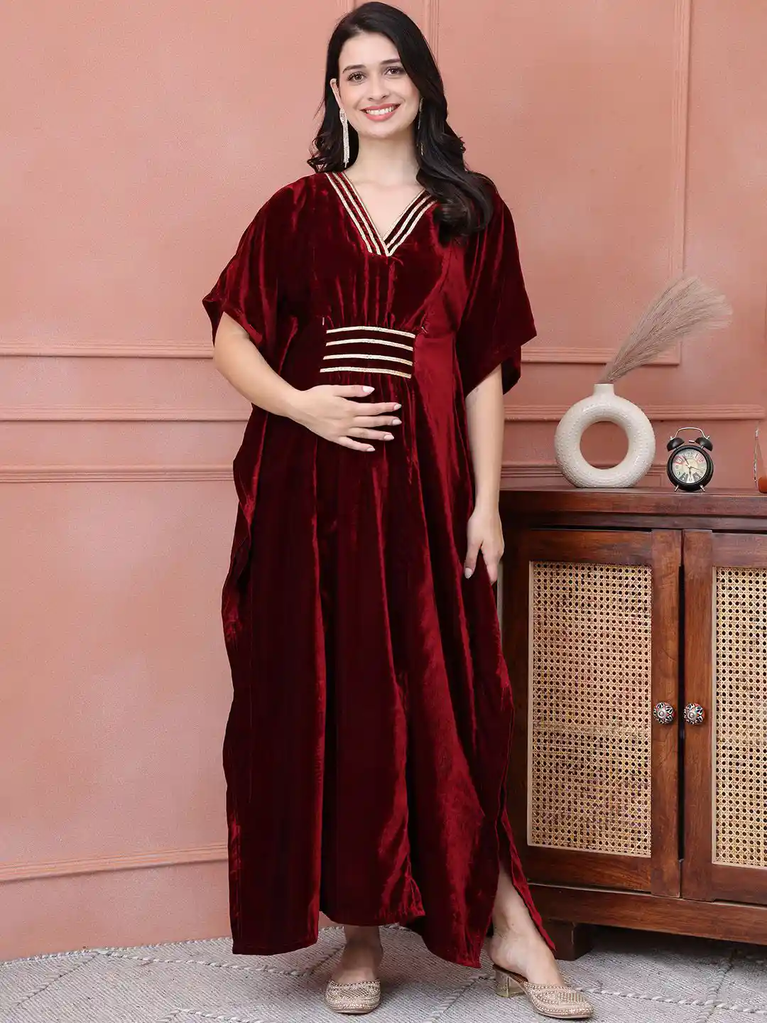 Buy Secret Wish Women Velvet Maternity Kaftan Maxi Dress Dresses