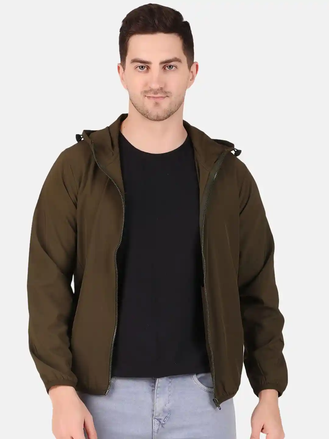 WELL QUALITY Men Hooded Solid Casual Bomber Jacket