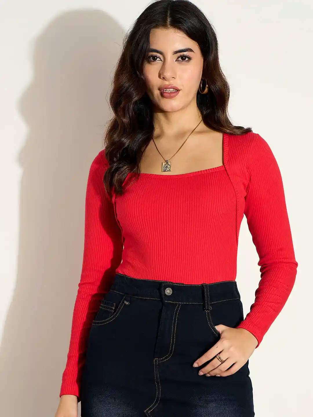 SASSAFRAS Women Square Neck Full Sleeves Top