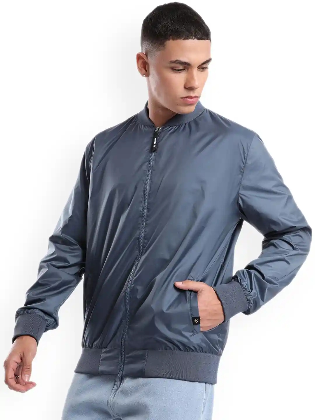 Buy WROGN Men Stand Collar Solid Casual Bomber Jacket Jackets