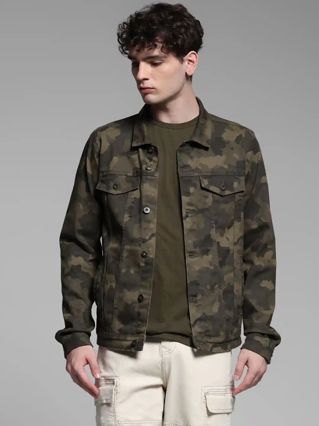 Buy Jack Jones Men Spread Collar Camouflage Printed Cotton