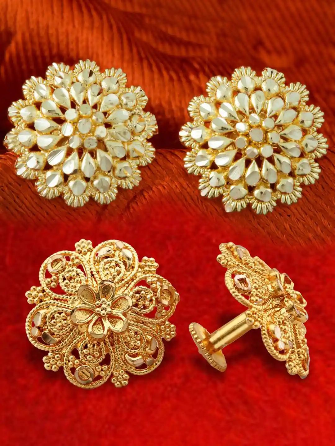 Buy DIVASTRI Set Of Gold-Plated Circular Studs Earrings for