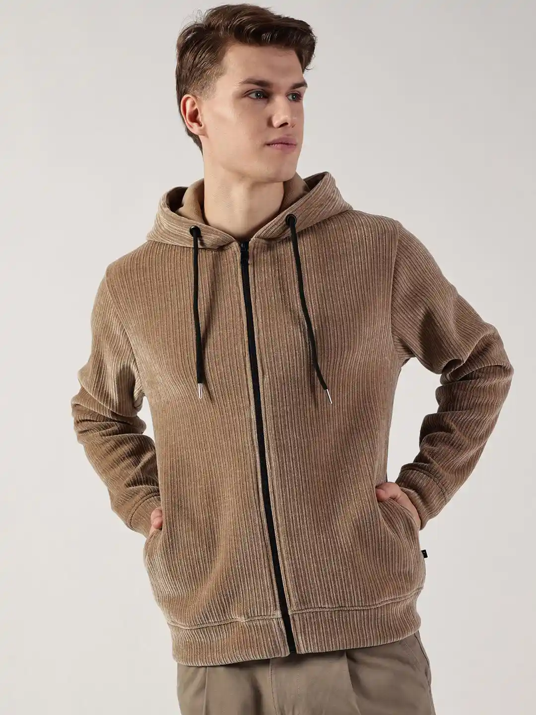 Thomas Scott Men Hooded Self Design Casual Bomber Jacket