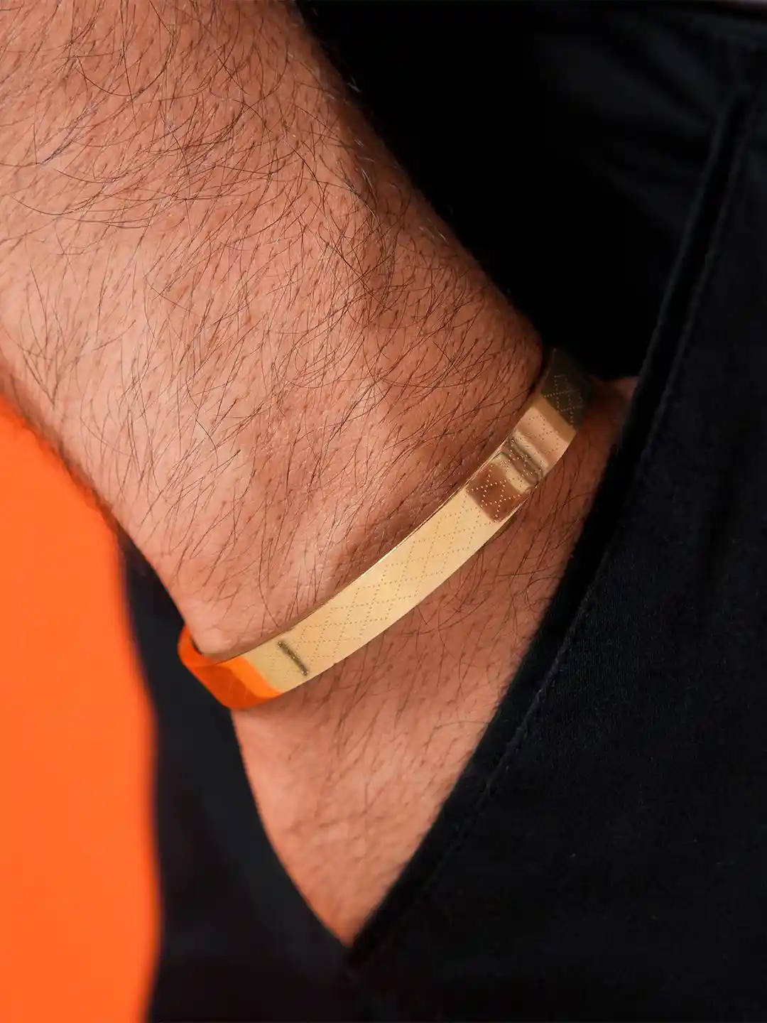 Buy SWASHAA Men Ian Stainless Steel Gold-Plated Kada Bracelet