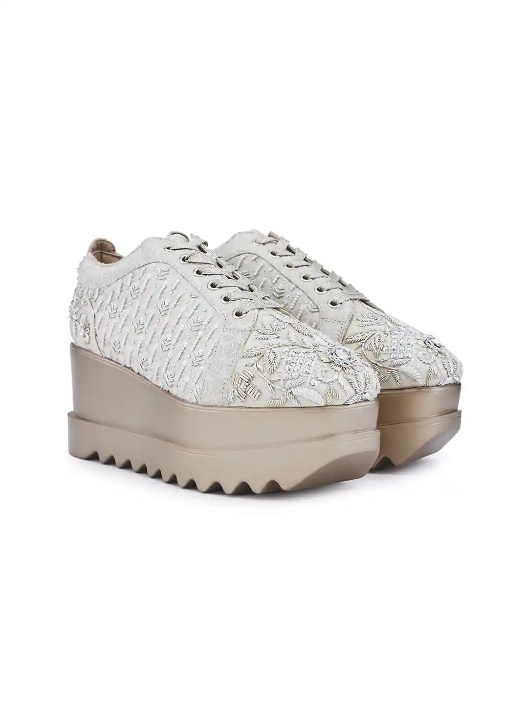 Anaar Women Embellished Lace-Ups Lightweight Flatforms Sneakers