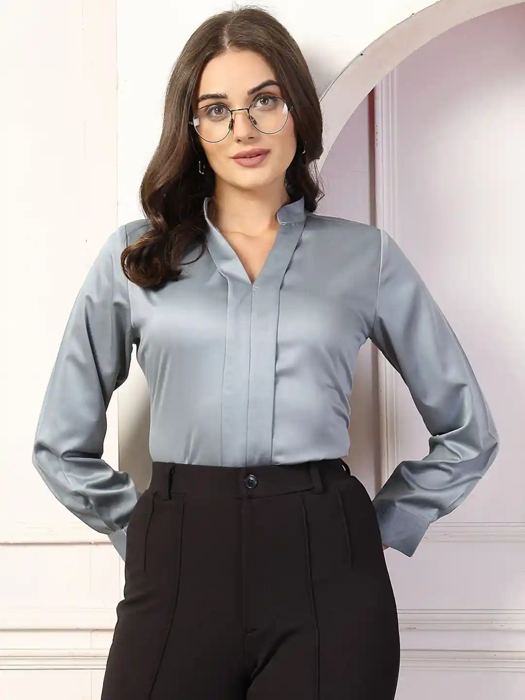 Buy Style Quotient Women Satin Long Sleeves V-Neck Top Tops for