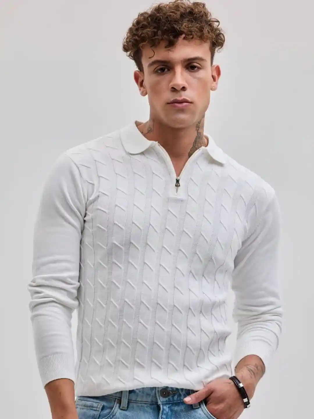 Polo Mens White Half Zip Sweater Buy Snitch Men Self Design Polo