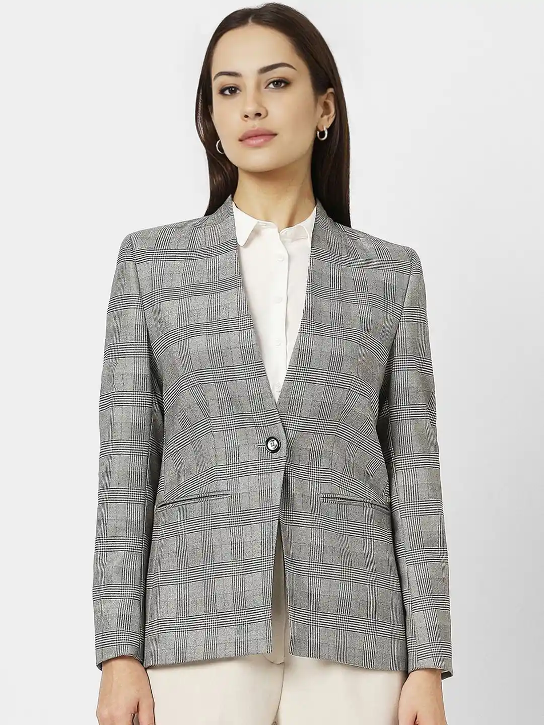 Buy Van Heusen Woman Checked Single Breasted Blazer Blazers for