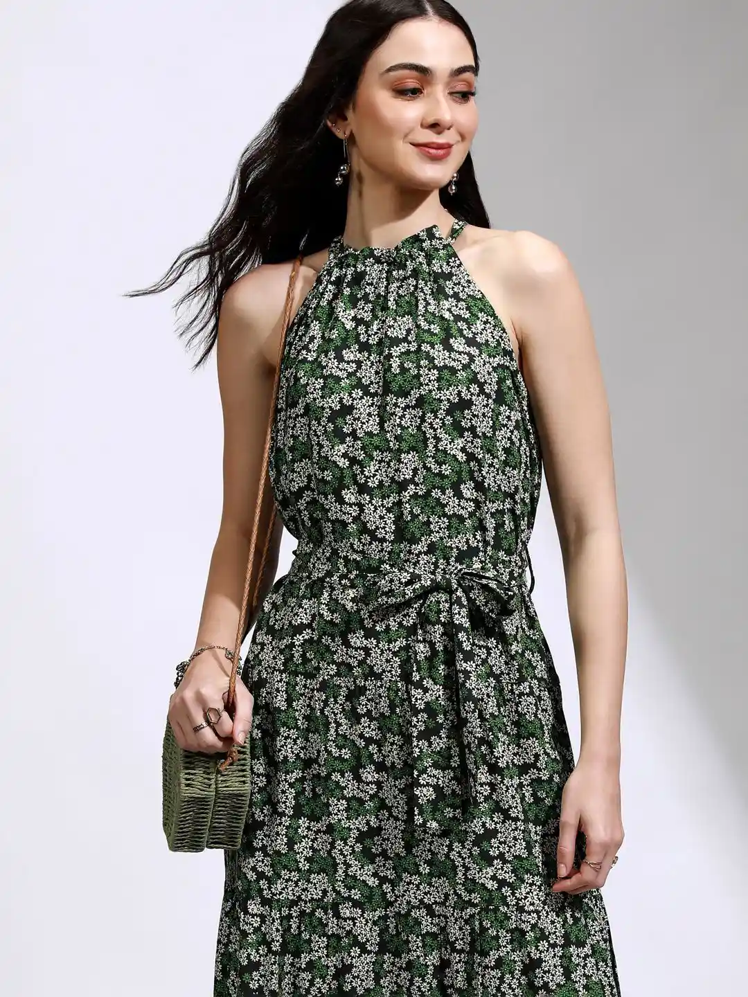 Buy Tokyo Talkies Floral Print Halter Neck Fit Flare Midi Dress