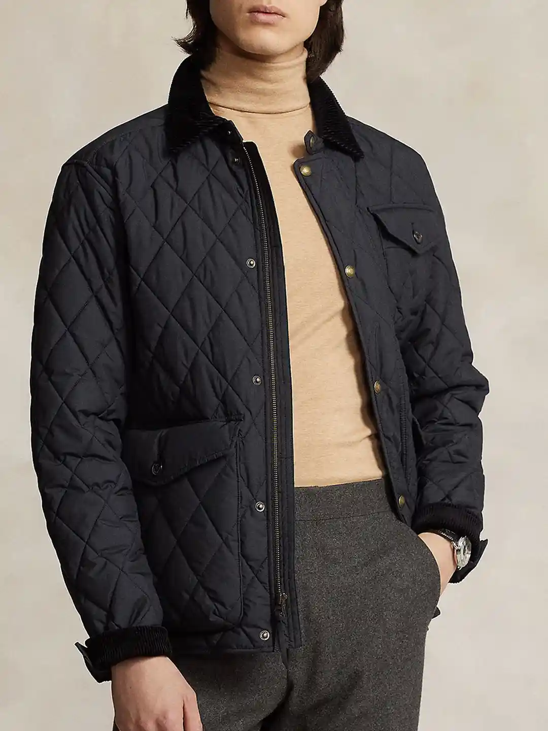 Buy Polo Ralph Lauren Men Spread Collar Solid Casual Quilted