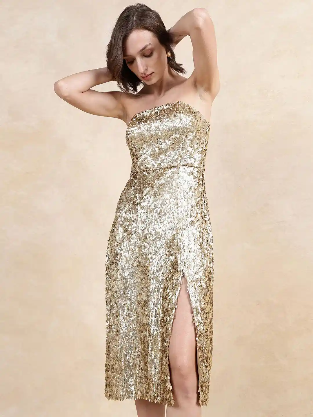 green emerald velvet dress Jenny Dress in Gold Sequin S
