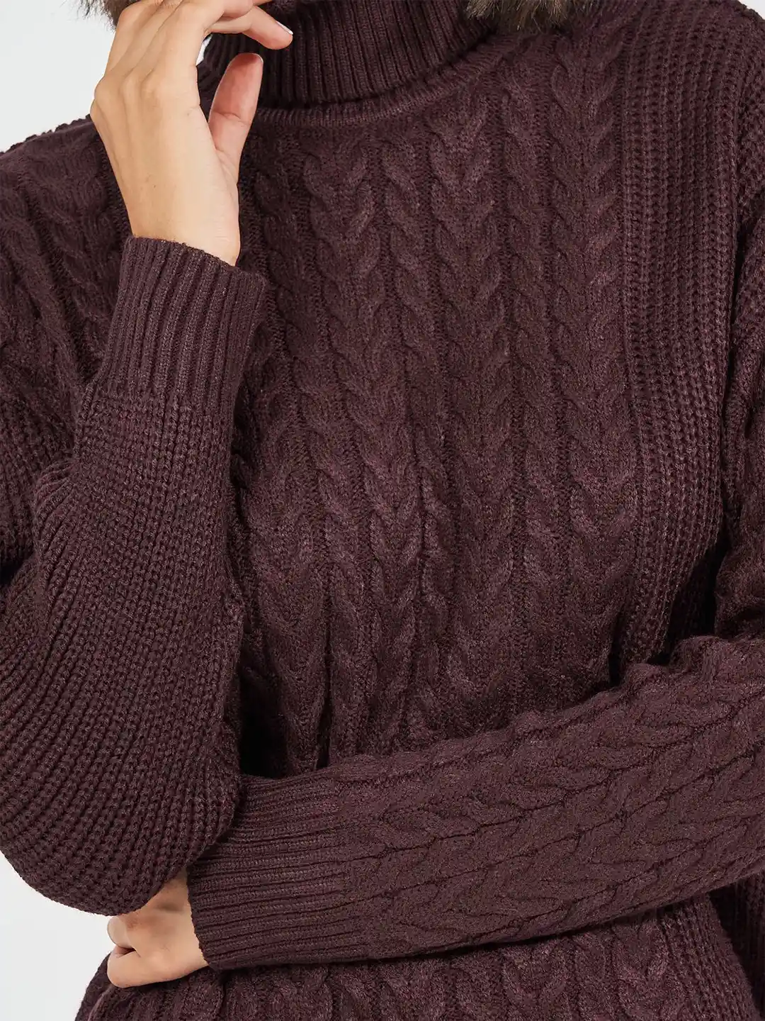 Buy Styli Women Boxy Fit Regular Length Chunky Cable Knit