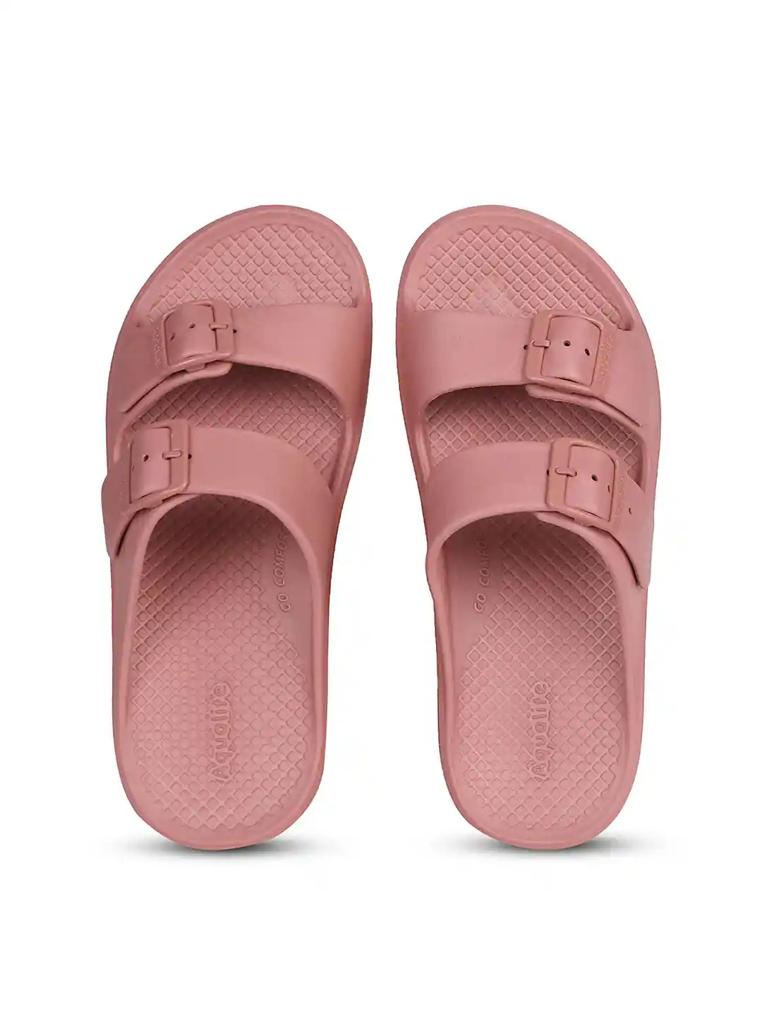 Aqualite Women Pink Synthetic Open Toe Buckle Strap Sliders Flip Flops