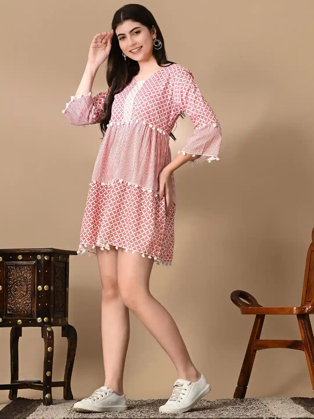 Buy TOP BOTTOM Women Printed Round Neck Full Bell Sleeve Fit