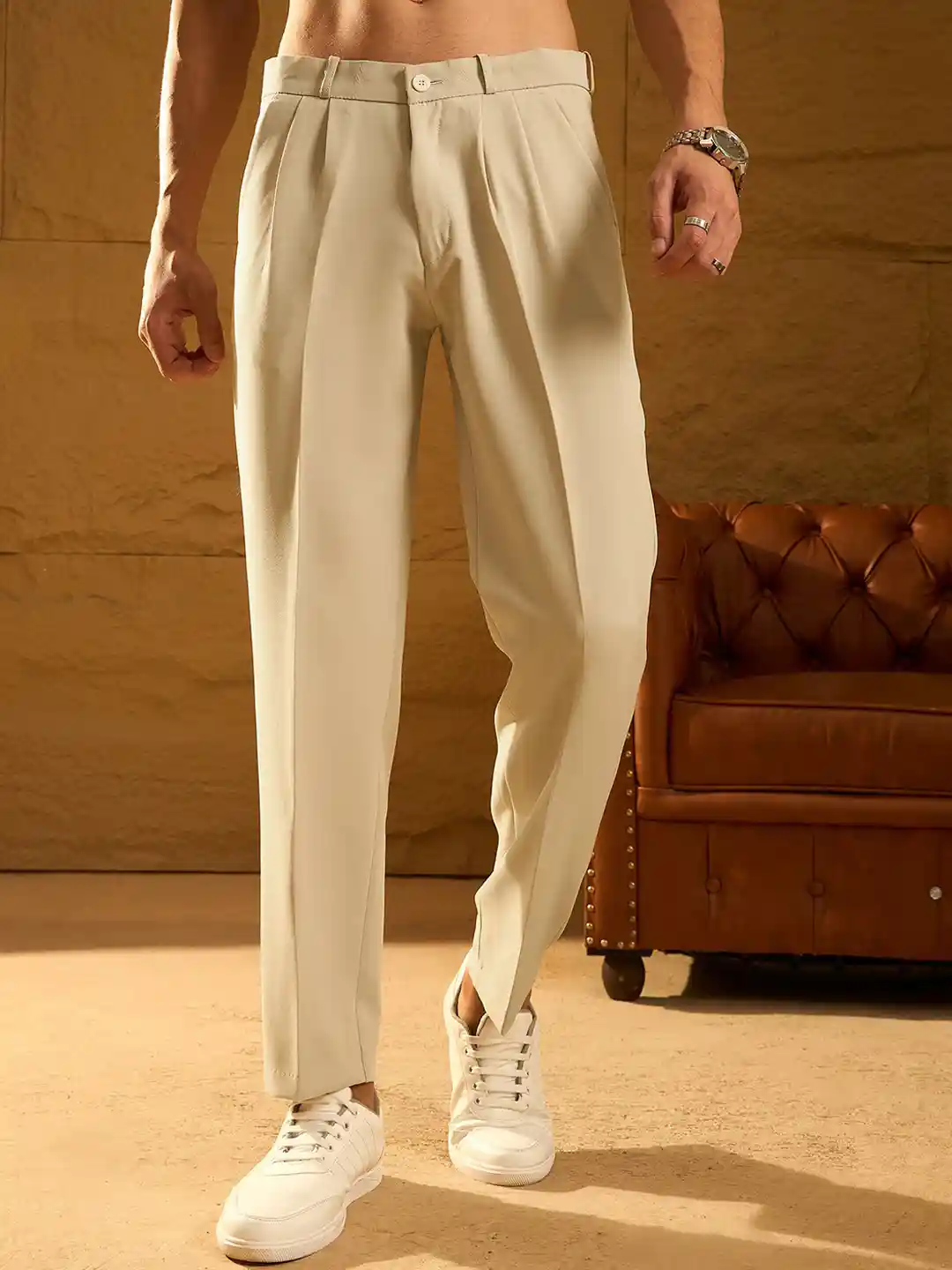 Buy DENNISON Men Relaxed Baggy Fit Easy Wash Double Pleated Korean