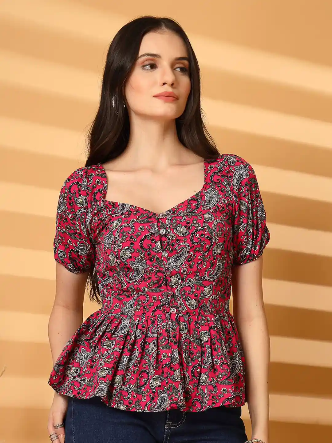 Buy aayu Women Ethnic Motifs Printed Sweetheart Neck Puff Sleeve