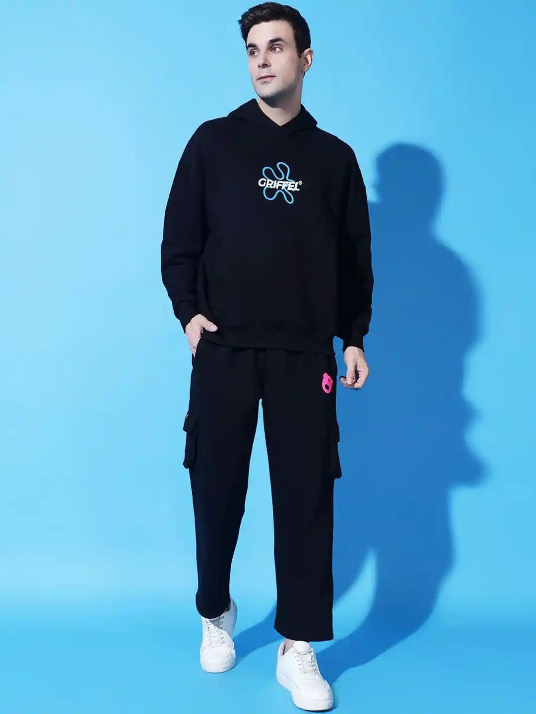 Buy GRIFFEL Men Printed Oversized Hooded Tracksuit Tracksuits