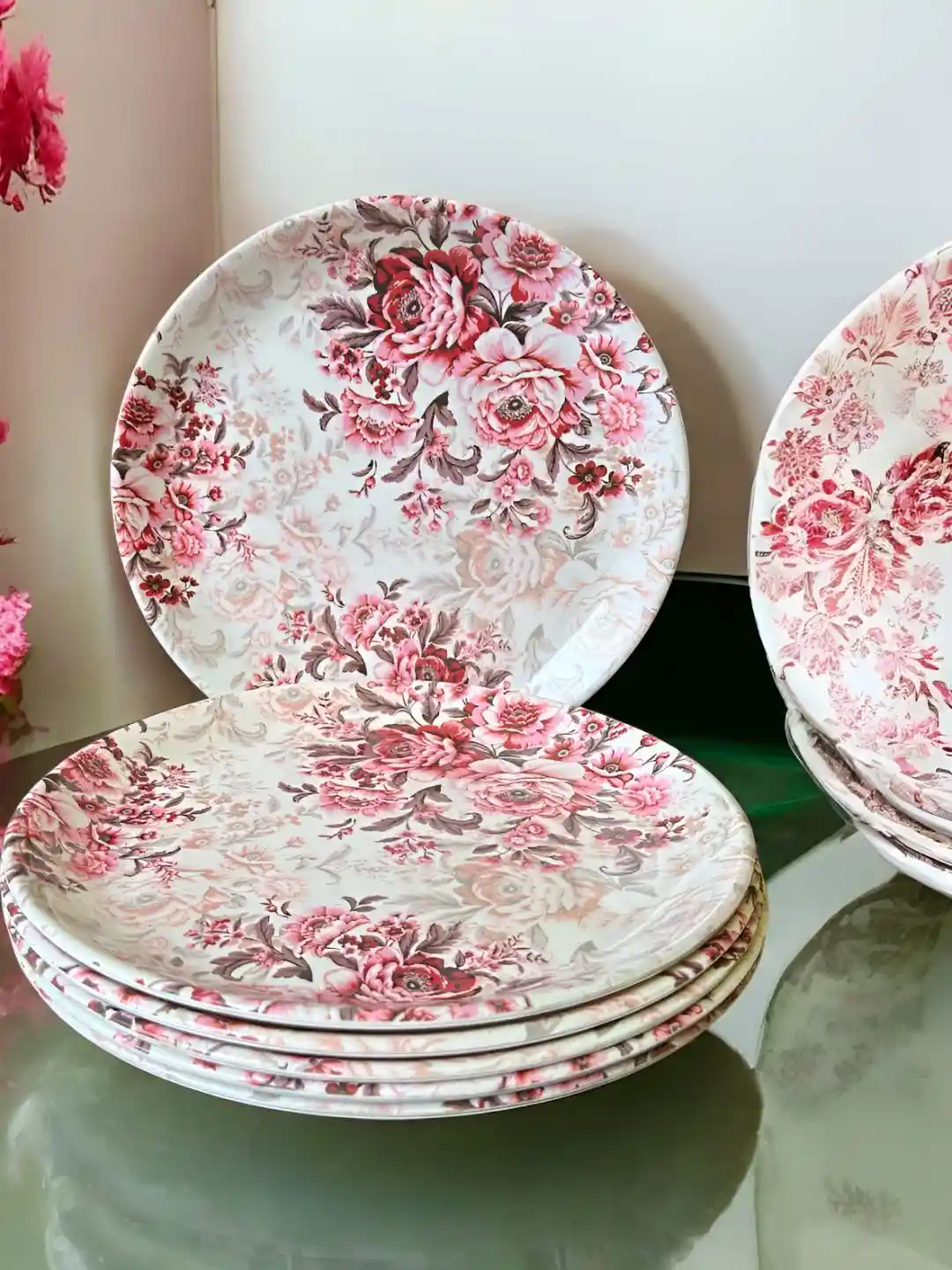 Buy Gallery99 Pink White Pieces Floral Printed Melamine Plates