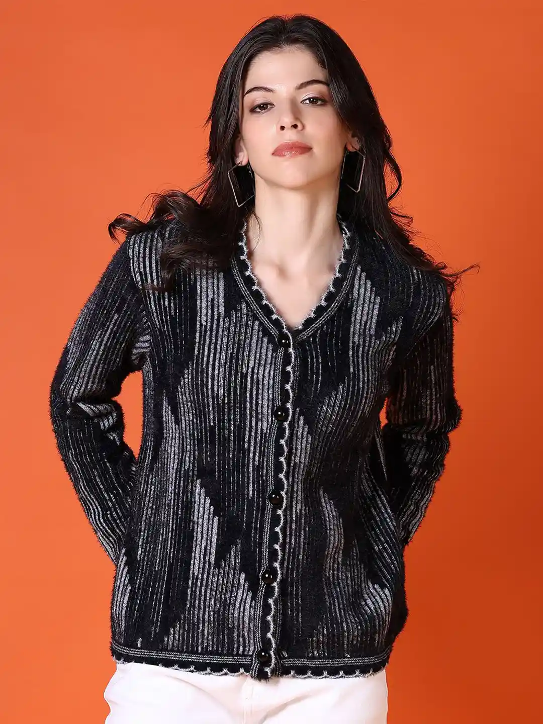 Buy V-Mart Women V-Neck Long Sleeves Cardigan Sweaters Sweaters