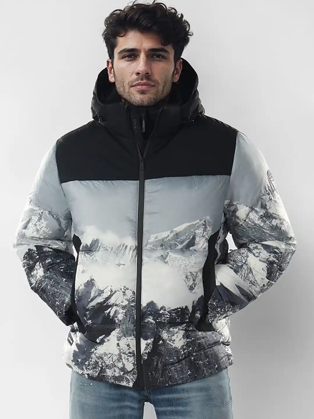 Buy Celio Men Graphic Printed Hooded Lightweight Puffer Jacket