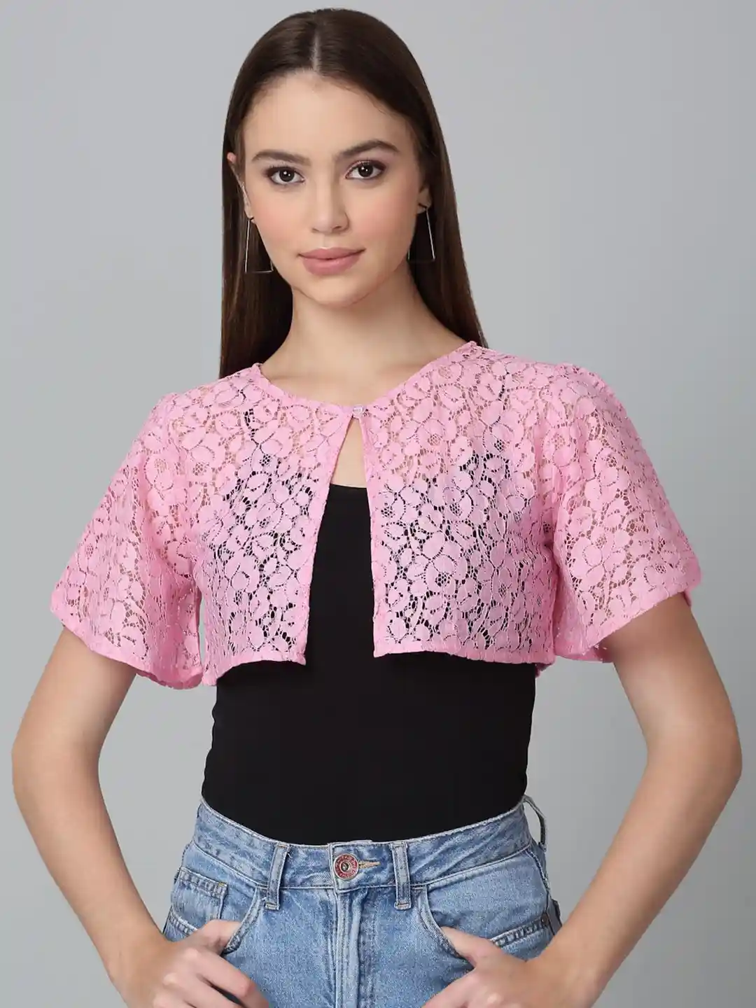 Buy Dressitude Self Design Cotton Button Closure Crop Shrug