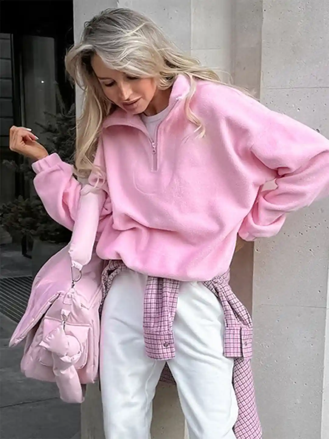 Buy LULU SKY Women Half Zip Placket Fleece Sweatshirt