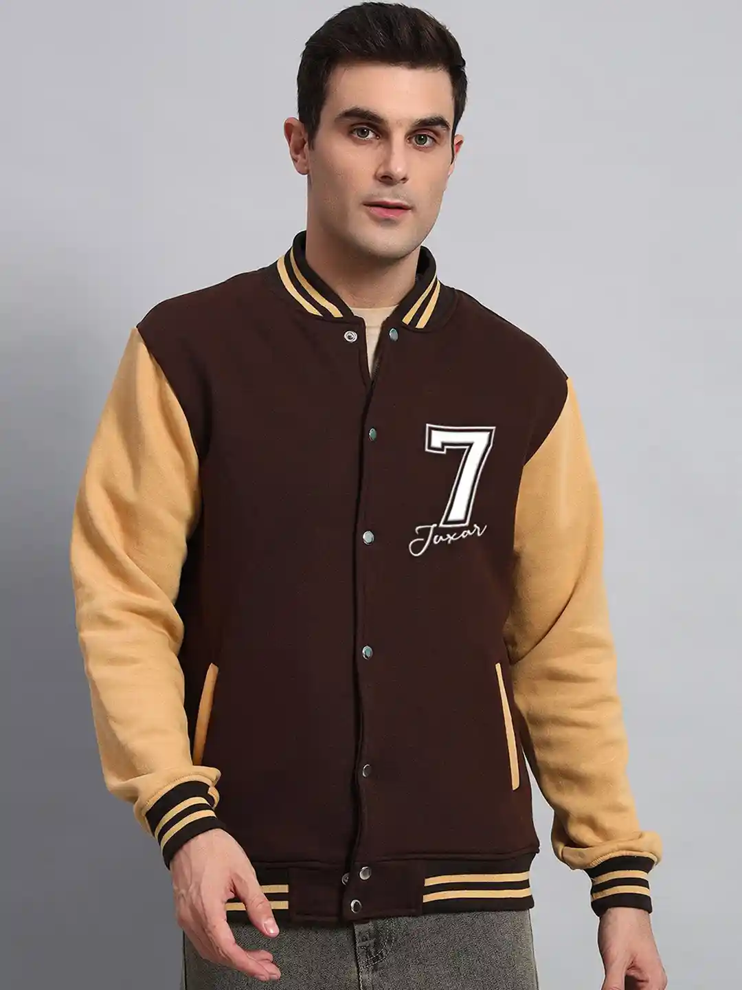 Buy Juxar Men Stand Collar Colourblocked Cotton Casual Varsity