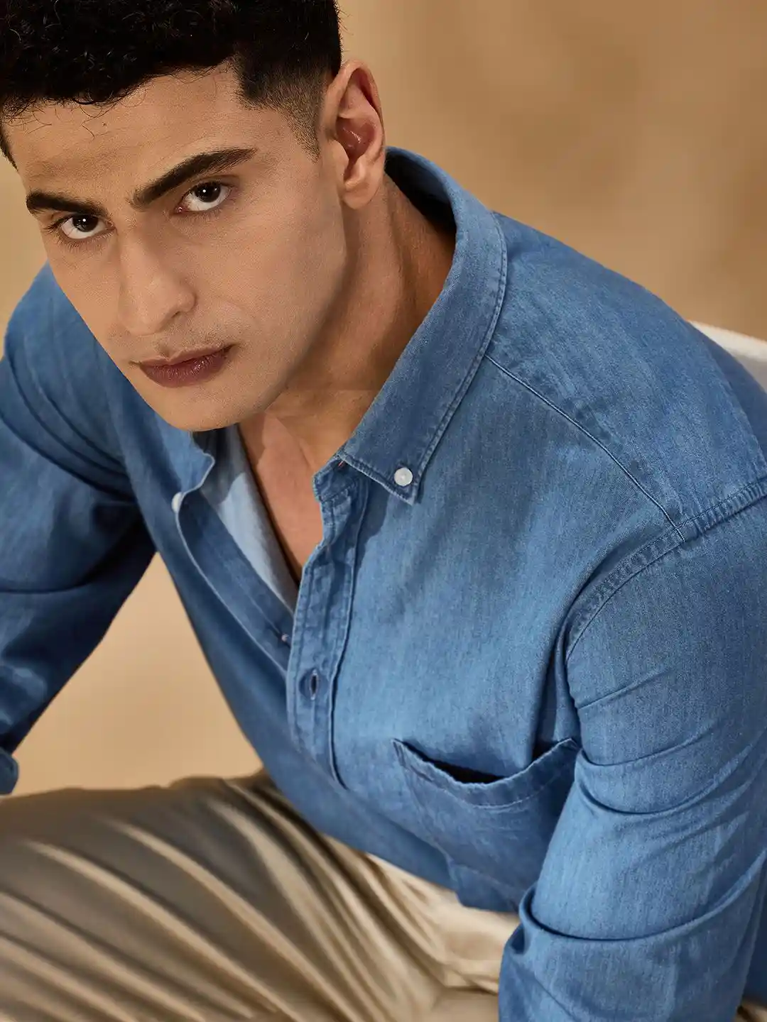 Buy Aldeno Men Comfort Button-Down Collar Solid Denim Casual Shirt