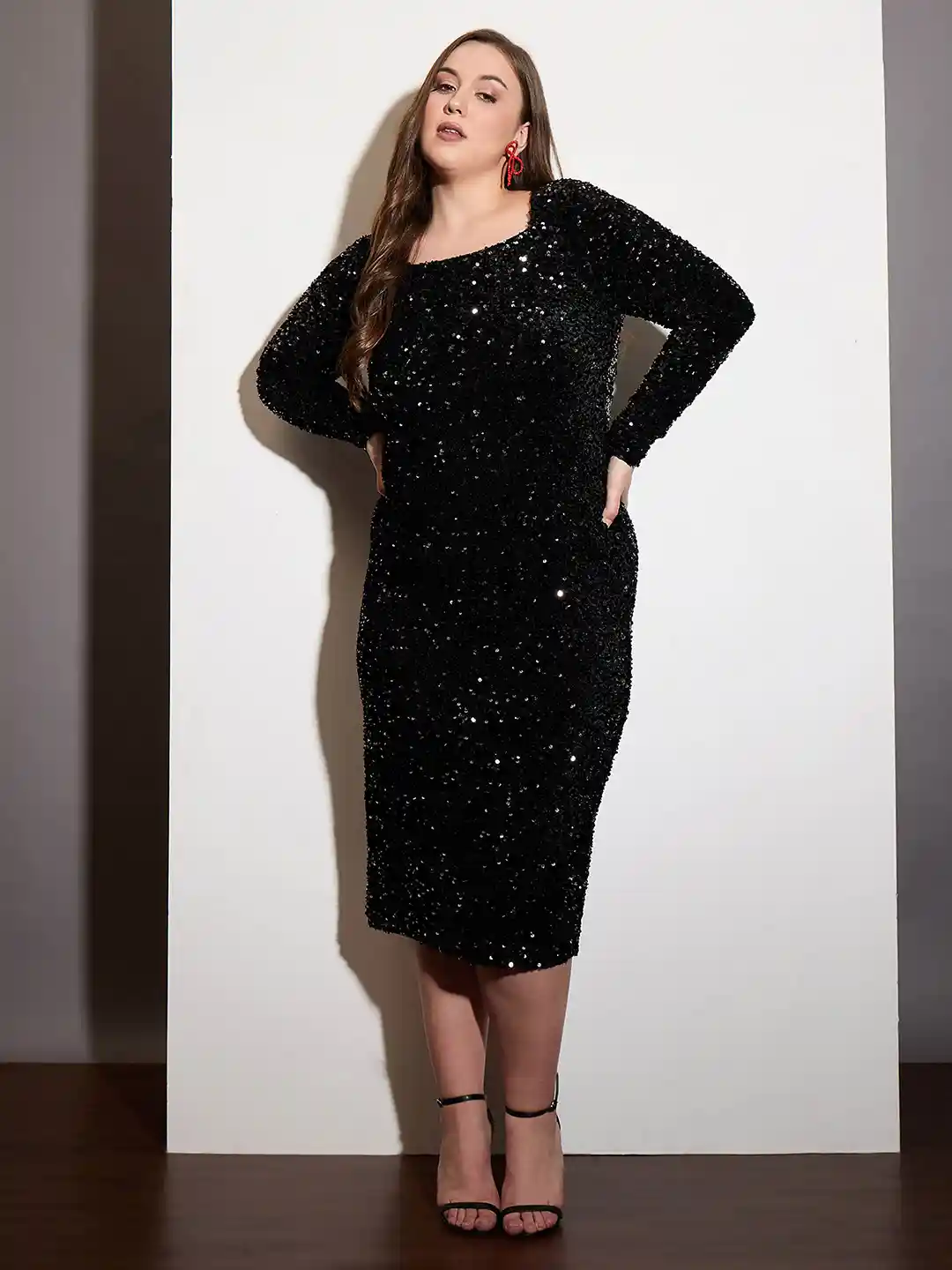 Buy SASSAFRAS Curve Women Embellished Bodycon Midi Dress Dresses