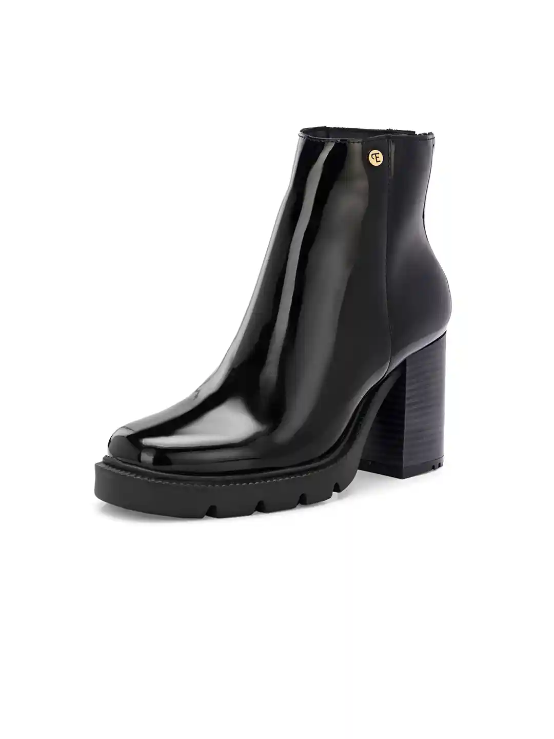 El Paso Women Patent Faux Leather Casual Block-Heeled Chelsea Boots