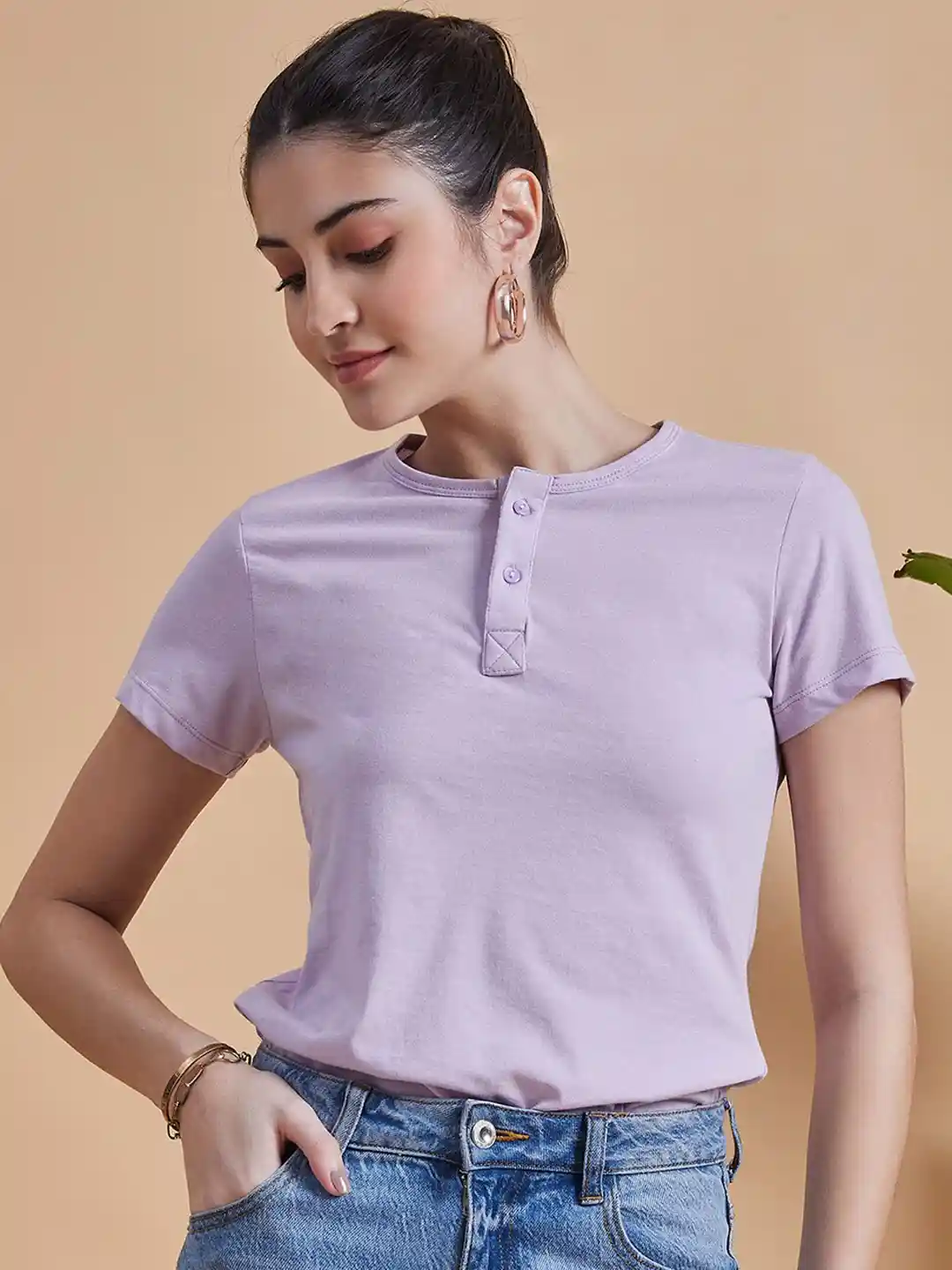 MINT STREET Henley Neck Short Sleeves Pure Cotton T-shirt