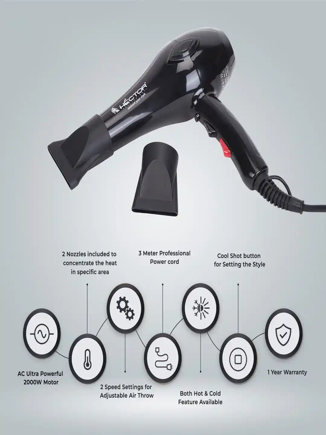 HECTOR Professional Unleash Your Style 2000 Watt Hair Dryer HT-6600