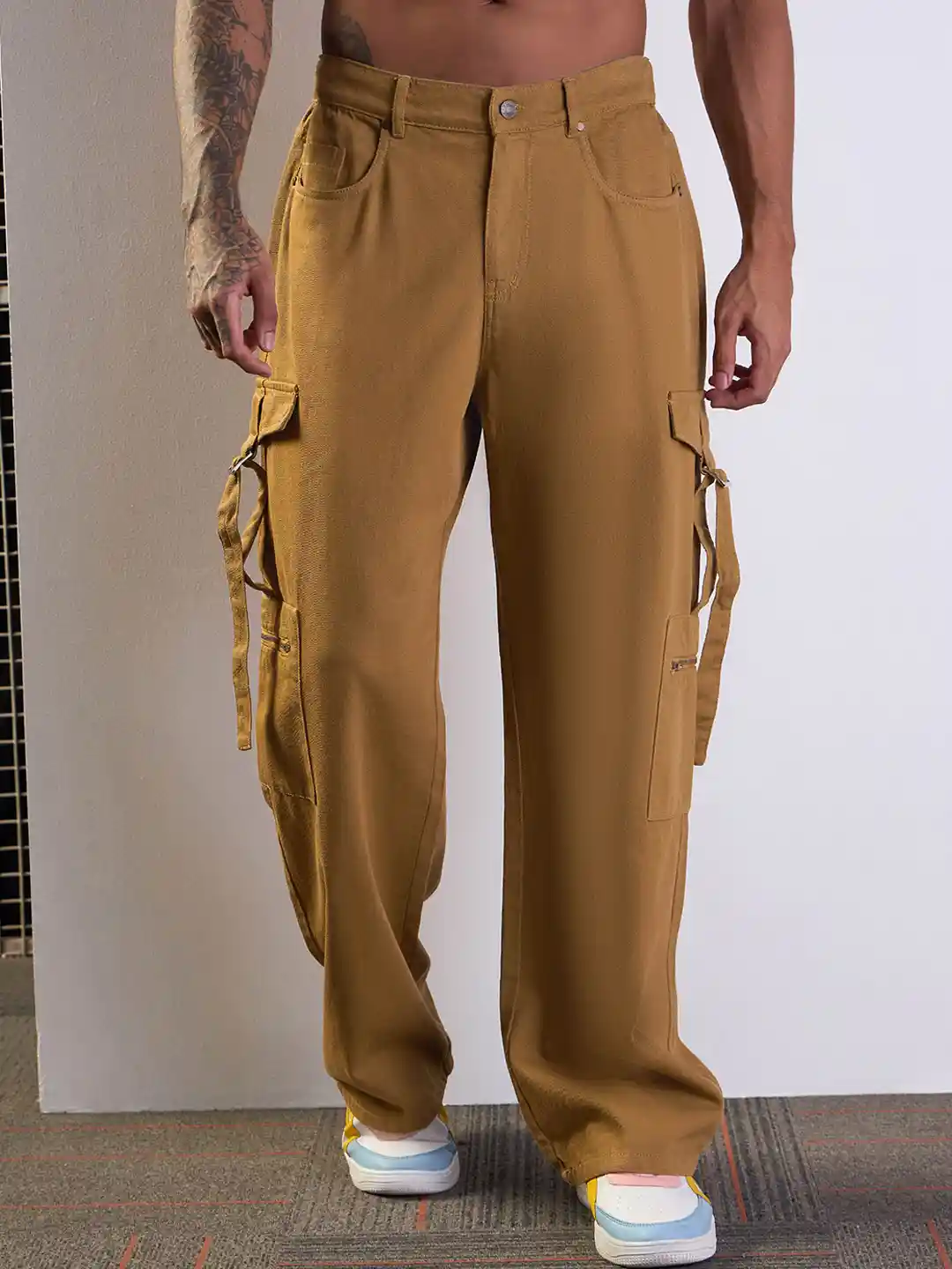 Buy MASCLN SASSAFRAS Men Cotton Comfort Wide Leg Side Pocket Baggy