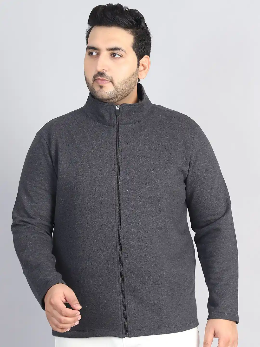 Buy Rute Men Mock Collar Plus Size Solid Cotton Casual Open Front