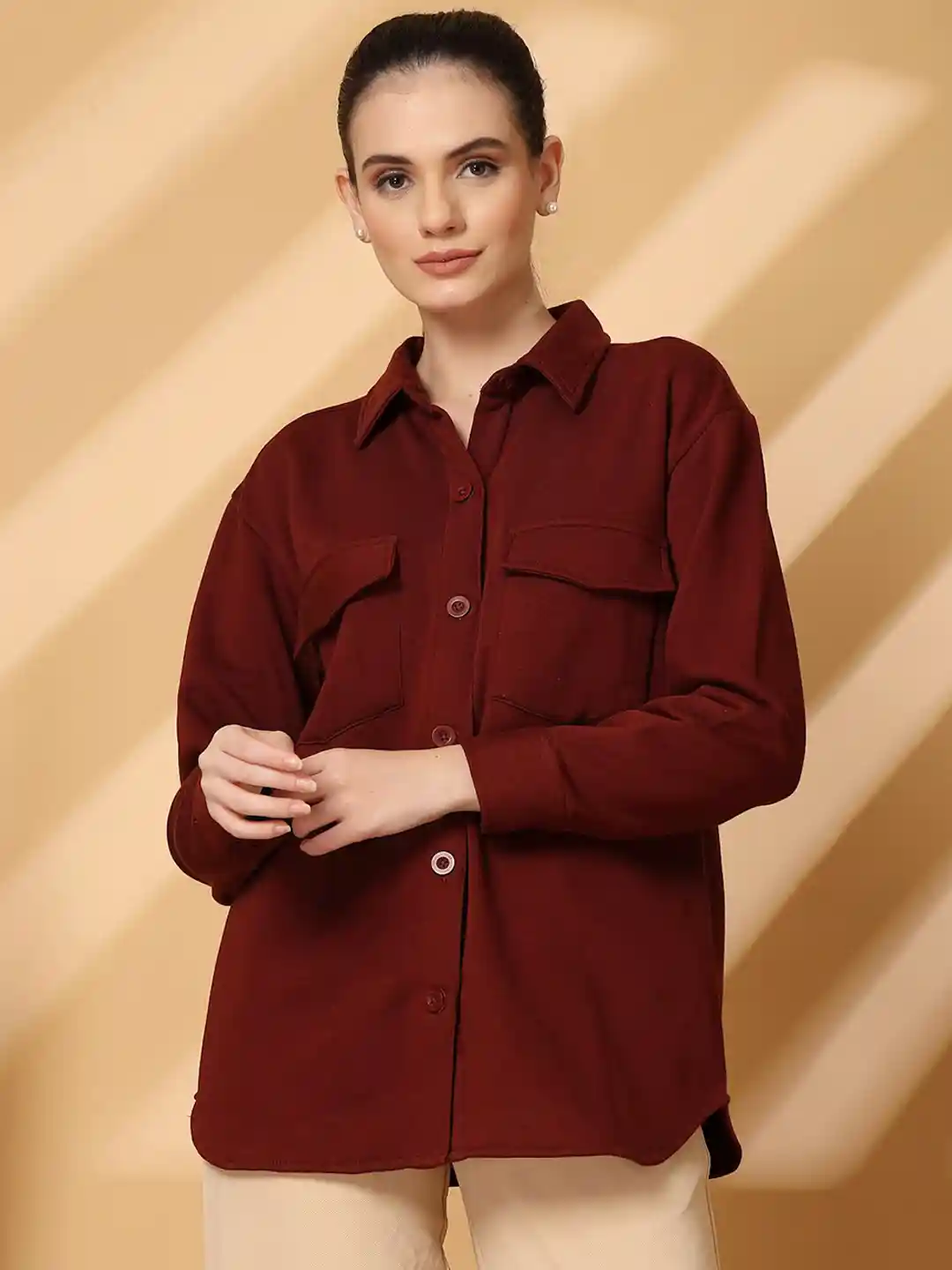 Buy plusS Women Spread Collar Solid Fleece Casual Open Front