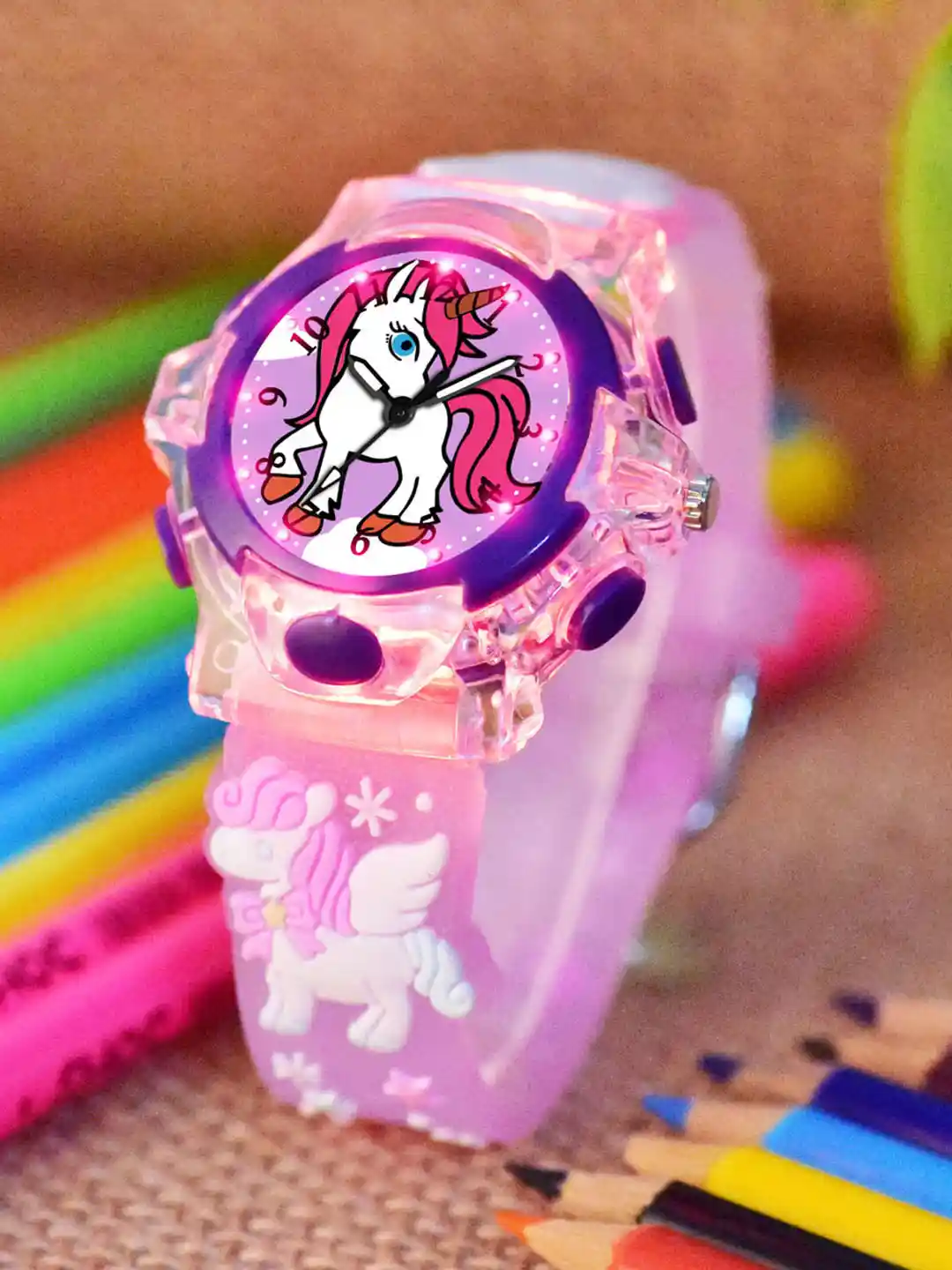 Shocknshop Kids Girls Printed LED Dial Straps Analogue Watch 337 Purple  Unicorn