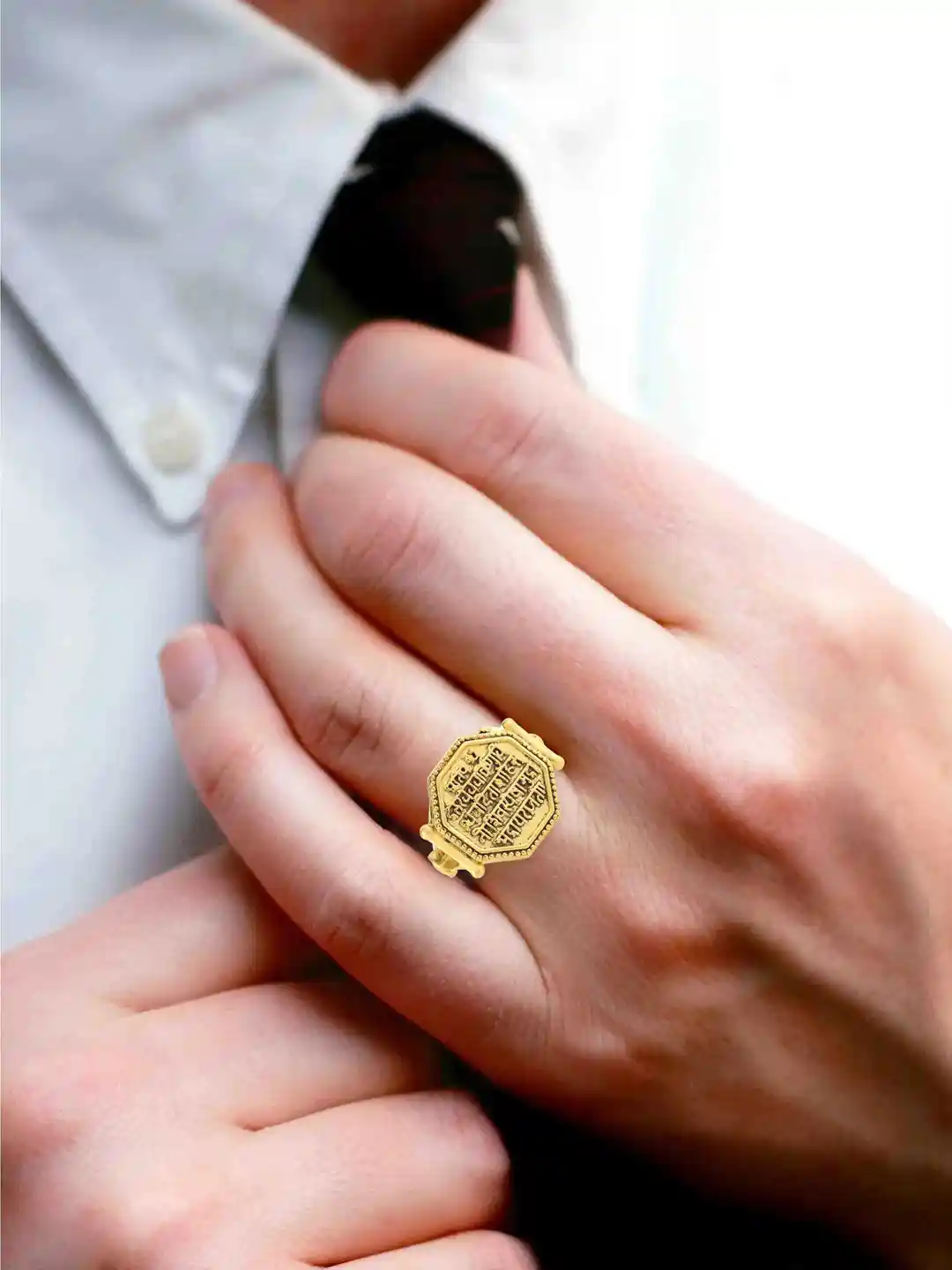 MEMOIR Men Gold-Plated Shivaji Maratha Raj Mudra Finger Ring