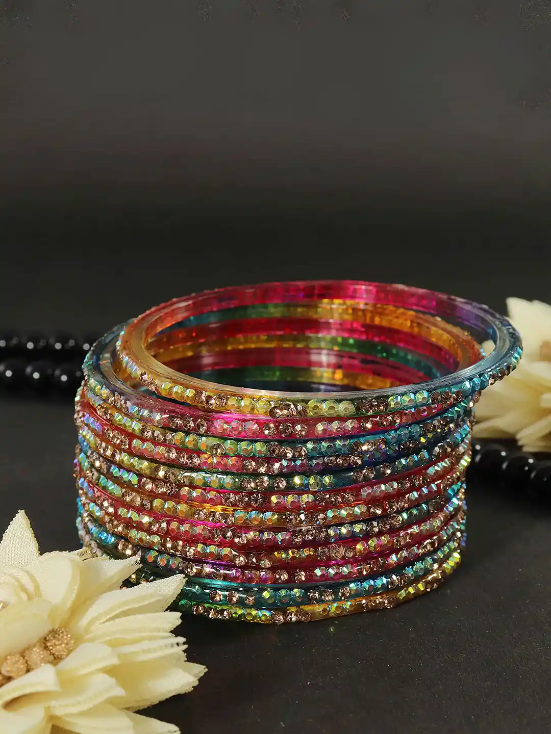 Buy LAVAZZA Set Of 12 Zircon Diamond Stone Studded Beads Glass