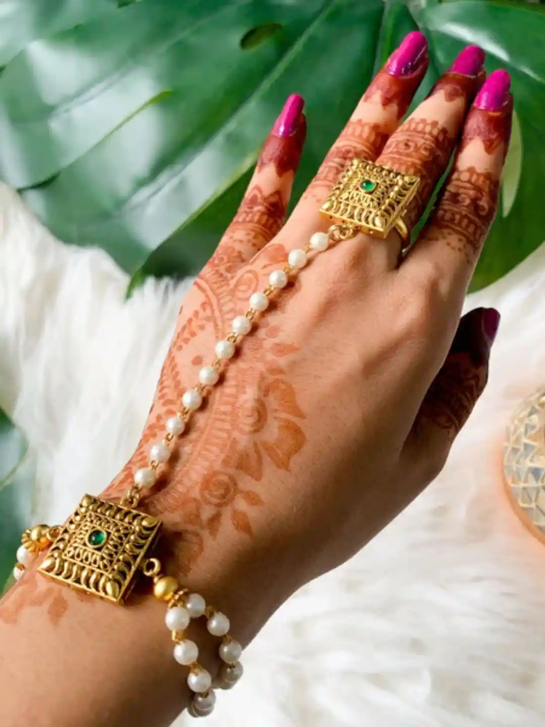 Buy I Jewels Gold-Plated Kundan Studded Pearl Beaded Ring