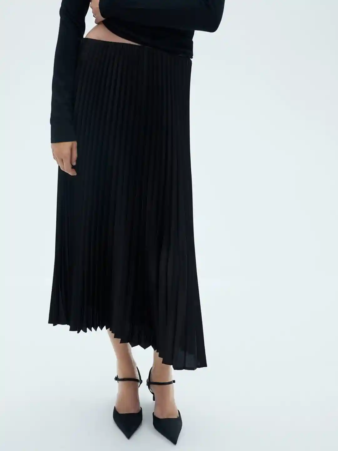 【新品タグ付】Side accordion line pleated skirt Buy plusS Pink Accordion Pleated Maxi Flared Skirt with Sheen