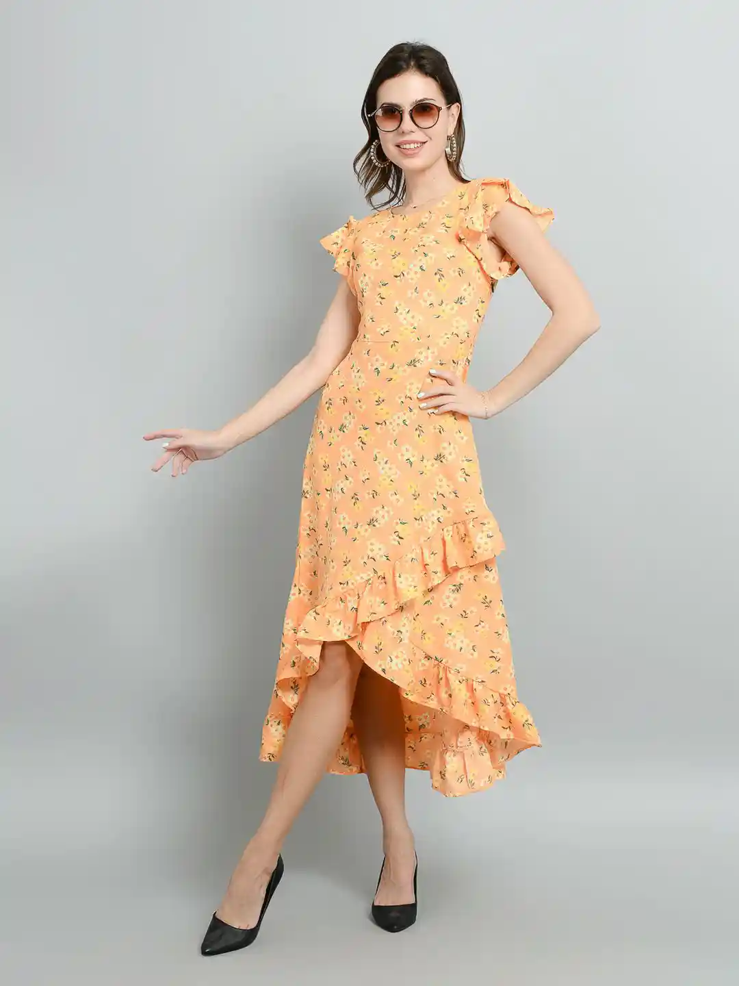 Buy Parona Women Floral Printed Ruffle High-Low Hemline A-Line