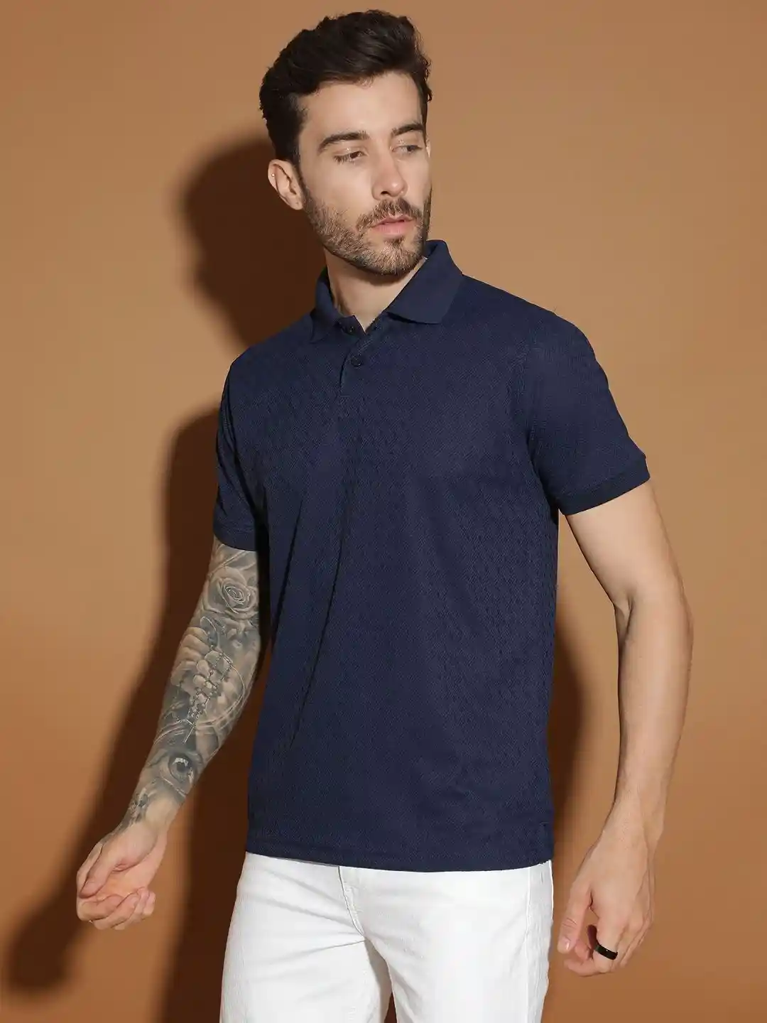 Buy EPPE Men Dry Fit Self Design Polo Collar T-shirt Tshirts for