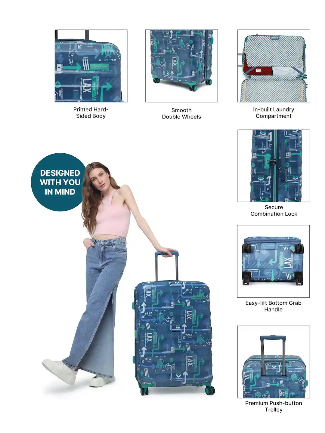 Buy uppercase Set Of Printed Hard-Sided Trolley Bag Trolley