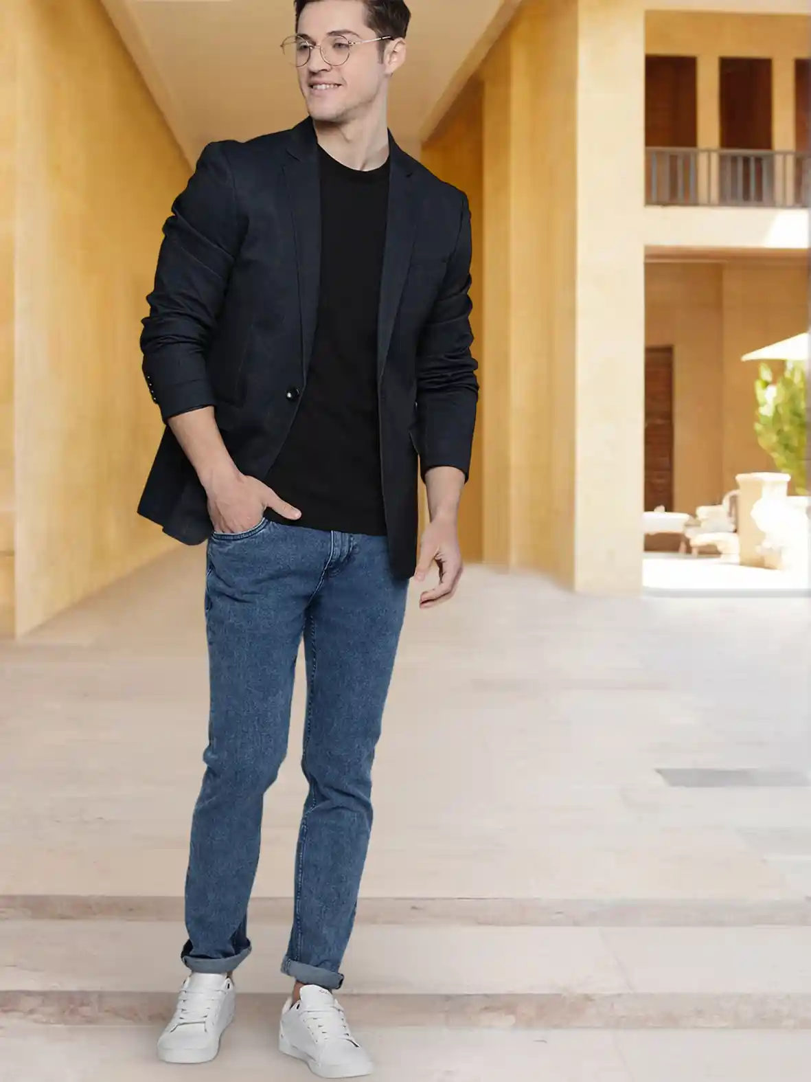 Buy Mast Harbour Men Navy Blue Tailored Fit Checked Single